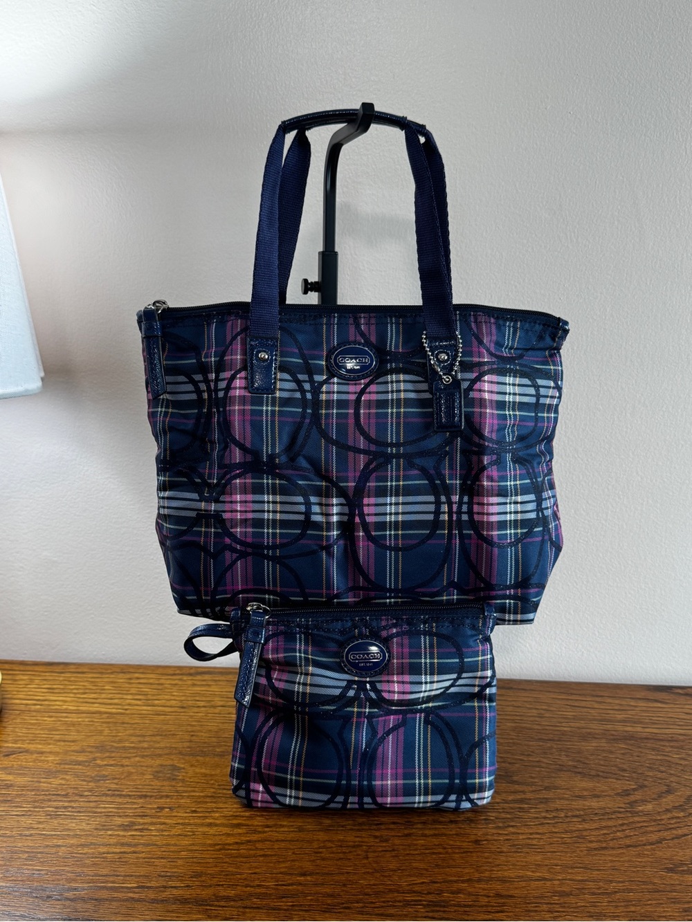 Coach Poppy Tartan Plaid Mini "New Willis" / Top Handle Pochette Handbag - SET